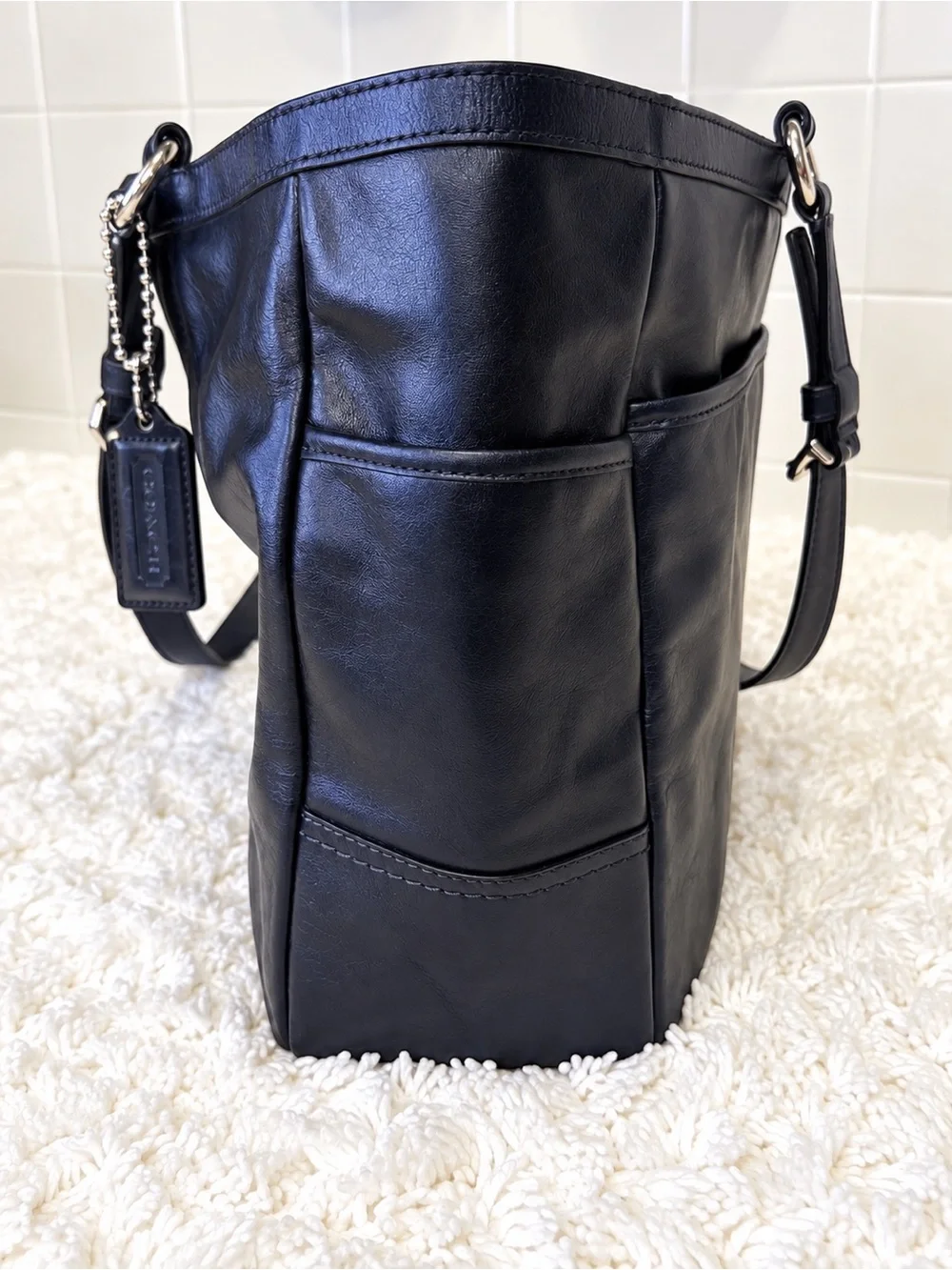 Coach Navy Blue Leather Shoulder Tote